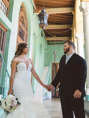 Mermaid Illusion Tulle Sweep Train Wedding Dress with Cascading Ruffles