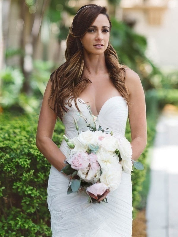 Mermaid Illusion Tulle Sweep Train Wedding Dress with Cascading Ruffles