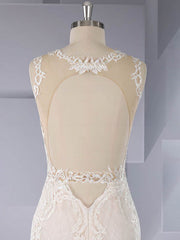 Mermaid Illusion Tulle Wedding Dress With Appliques Lace for Special Occasions