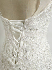 Mermaid Illusion Tulle Wedding Dresses With Appliques Lace - Trumpet Sweep Train