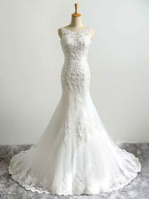 Mermaid Illusion Tulle Wedding Dresses With Appliques Lace - Trumpet Sweep Train