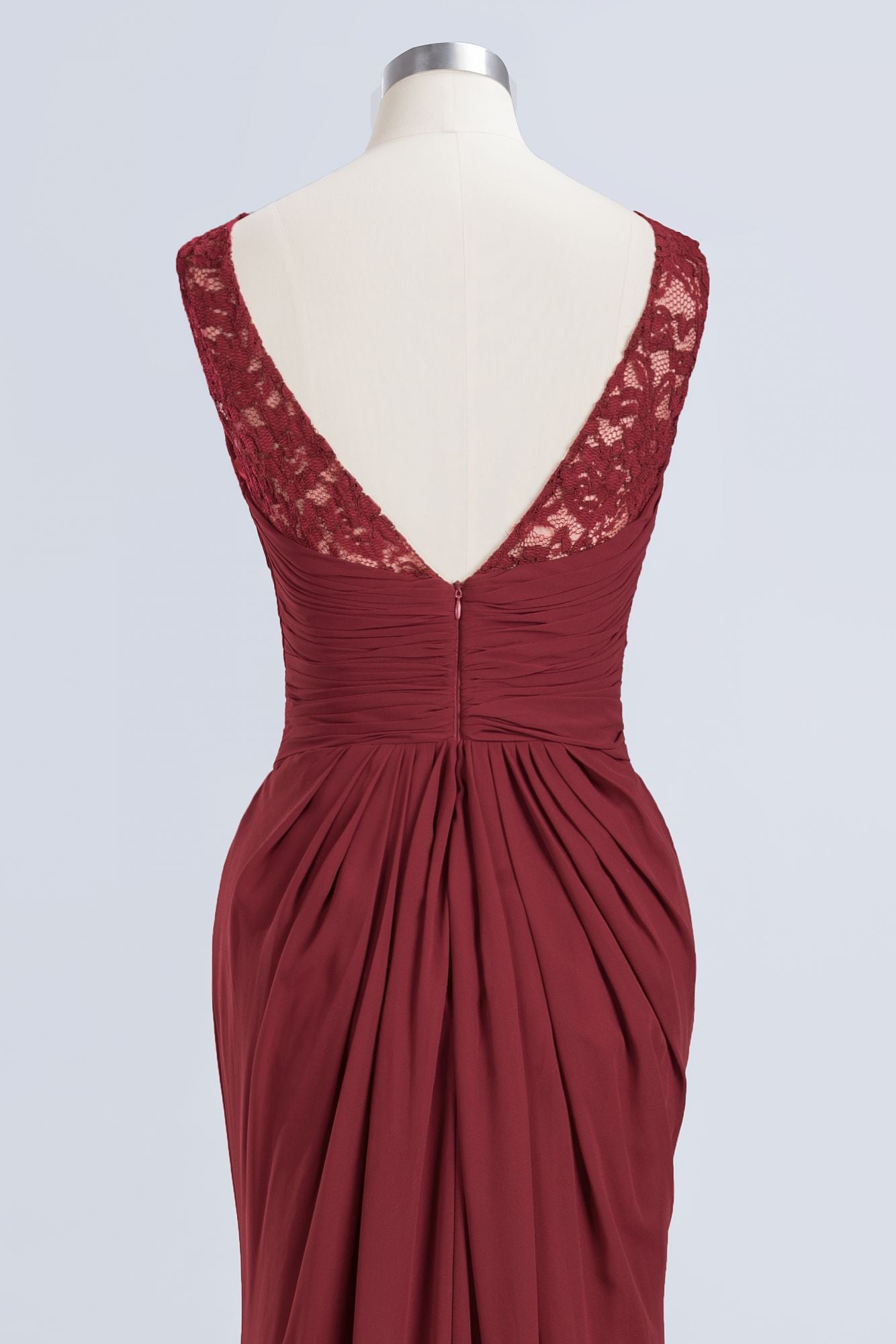 Mermaid Scoop Sleeveless Lace Burgundy Bridesmaid Dresses with Pleats-Babyonlines