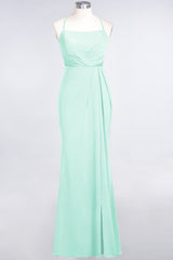 Mermaid Spandex Spaghetti Straps Ruffle Lace Bridesmaid Dress-Babyonlines