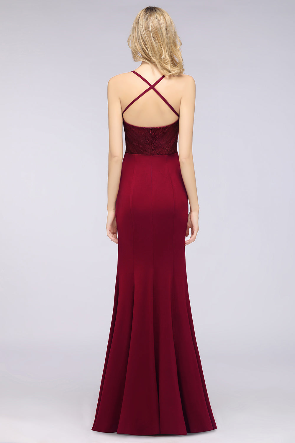Mermaid Spandex Spaghetti Straps Ruffle Lace Bridesmaid Dress-Babyonlines