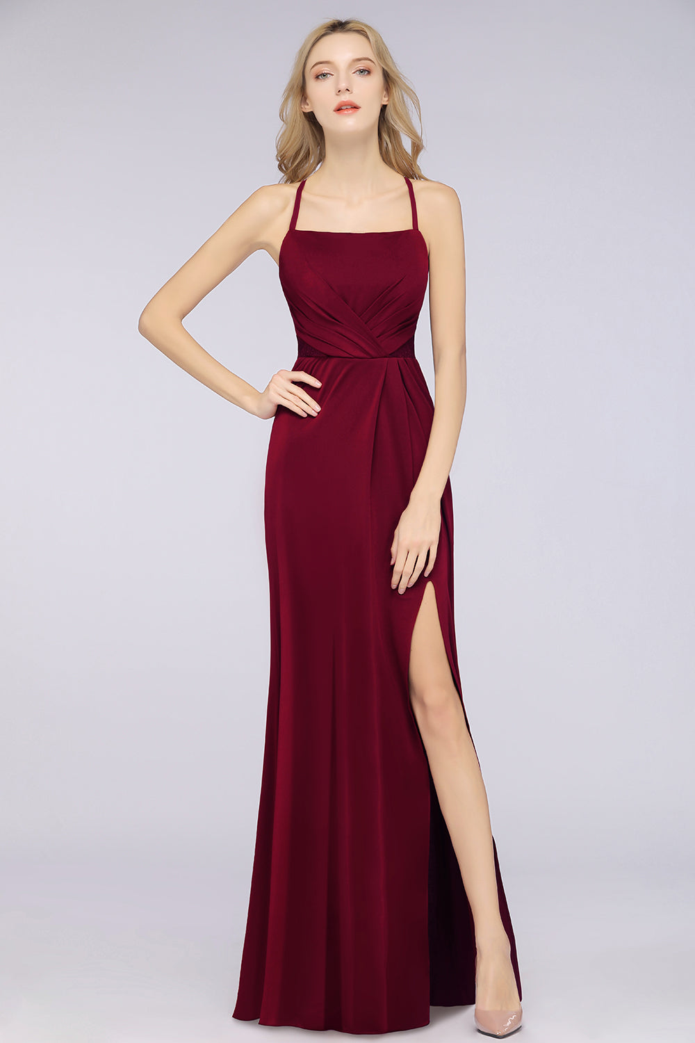 Mermaid Spandex Spaghetti Straps Ruffle Lace Bridesmaid Dress-Babyonlines
