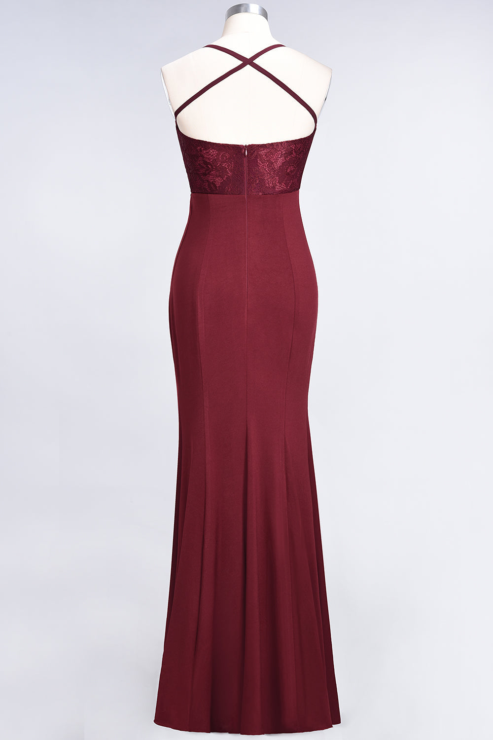Mermaid Spandex Spaghetti Straps Ruffle Lace Bridesmaid Dress-Babyonlines
