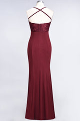 Mermaid Spandex Spaghetti Straps Ruffle Lace Bridesmaid Dress-Babyonlines