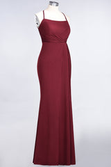 Mermaid Spandex Spaghetti Straps Ruffle Lace Bridesmaid Dress-Babyonlines