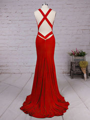 Mermaid Sweep Train V-neck Jersey Prom Dresses in Trumpet Style
