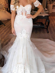 Mermaid Sweetheart Lace Tulle Wedding Dress with Trumpet Court Train and Sashes / Ribbons