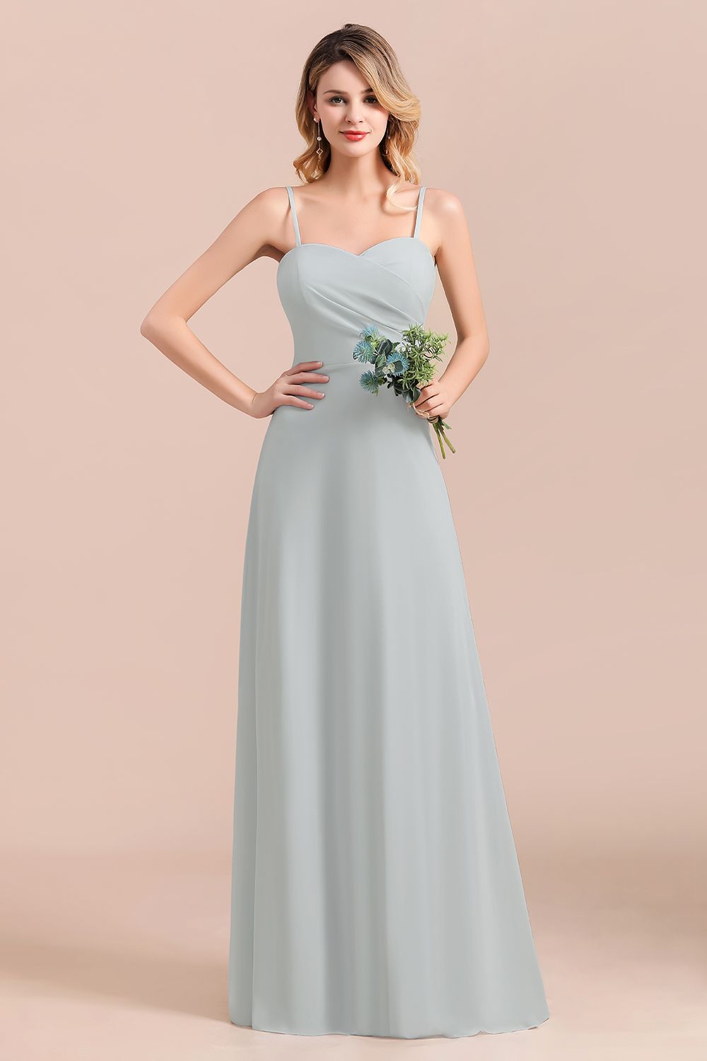 Mist Spaghetti-Straples Long Chiffon Bridesmaid Dresses Online-Babyonlines