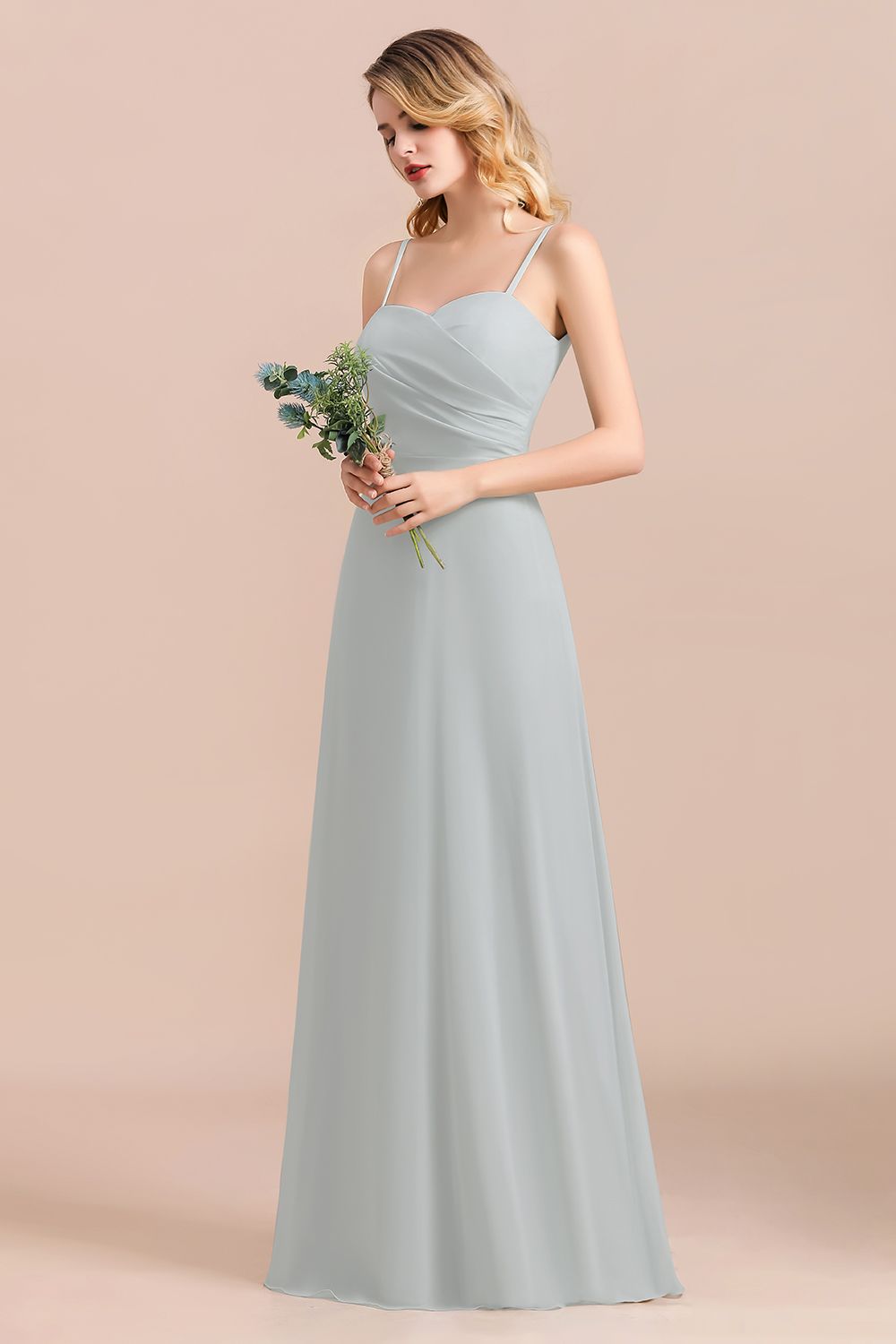 Mist Spaghetti-Straples Long Chiffon Bridesmaid Dresses Online-Babyonlines