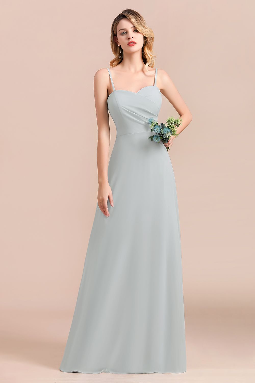 Mist Spaghetti-Straples Long Chiffon Bridesmaid Dresses Online-Babyonlines