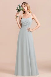 Mist Spaghetti-Straples Long Chiffon Bridesmaid Dresses Online-Babyonlines