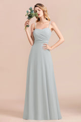 Mist Spaghetti-Straples Long Chiffon Bridesmaid Dresses Online-Babyonlines