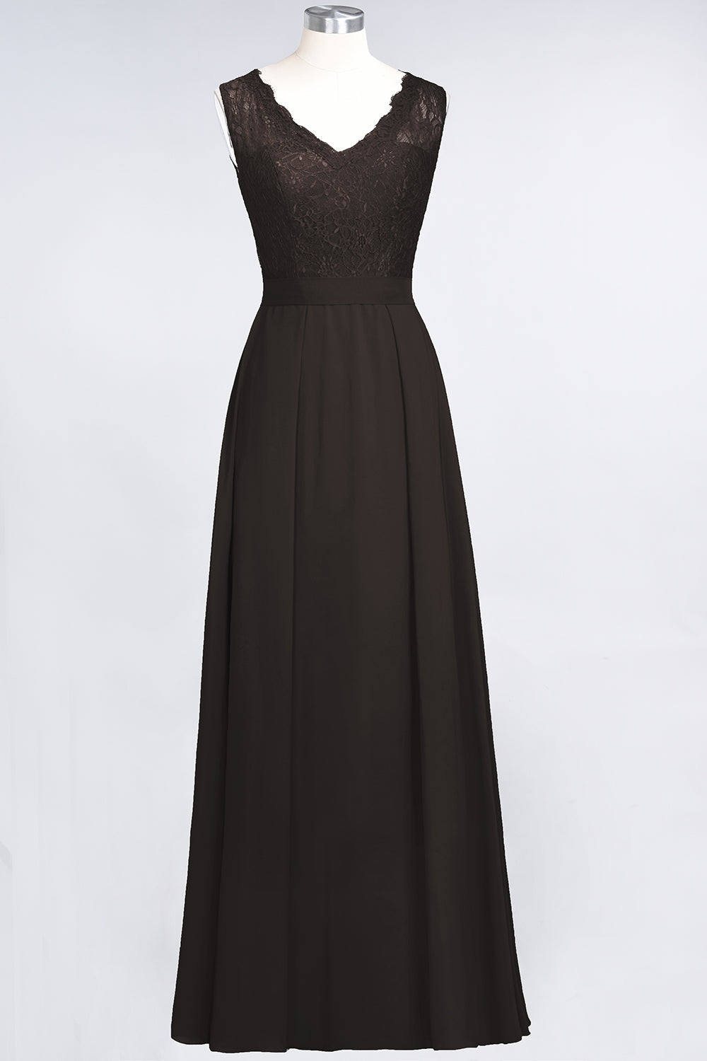 Modest Chiffon V-Neck Burgundy Lace Bridesmaid Dresses Online-Babyonlines