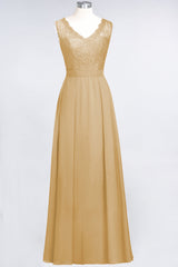 Modest Chiffon V-Neck Burgundy Lace Bridesmaid Dresses Online-Babyonlines