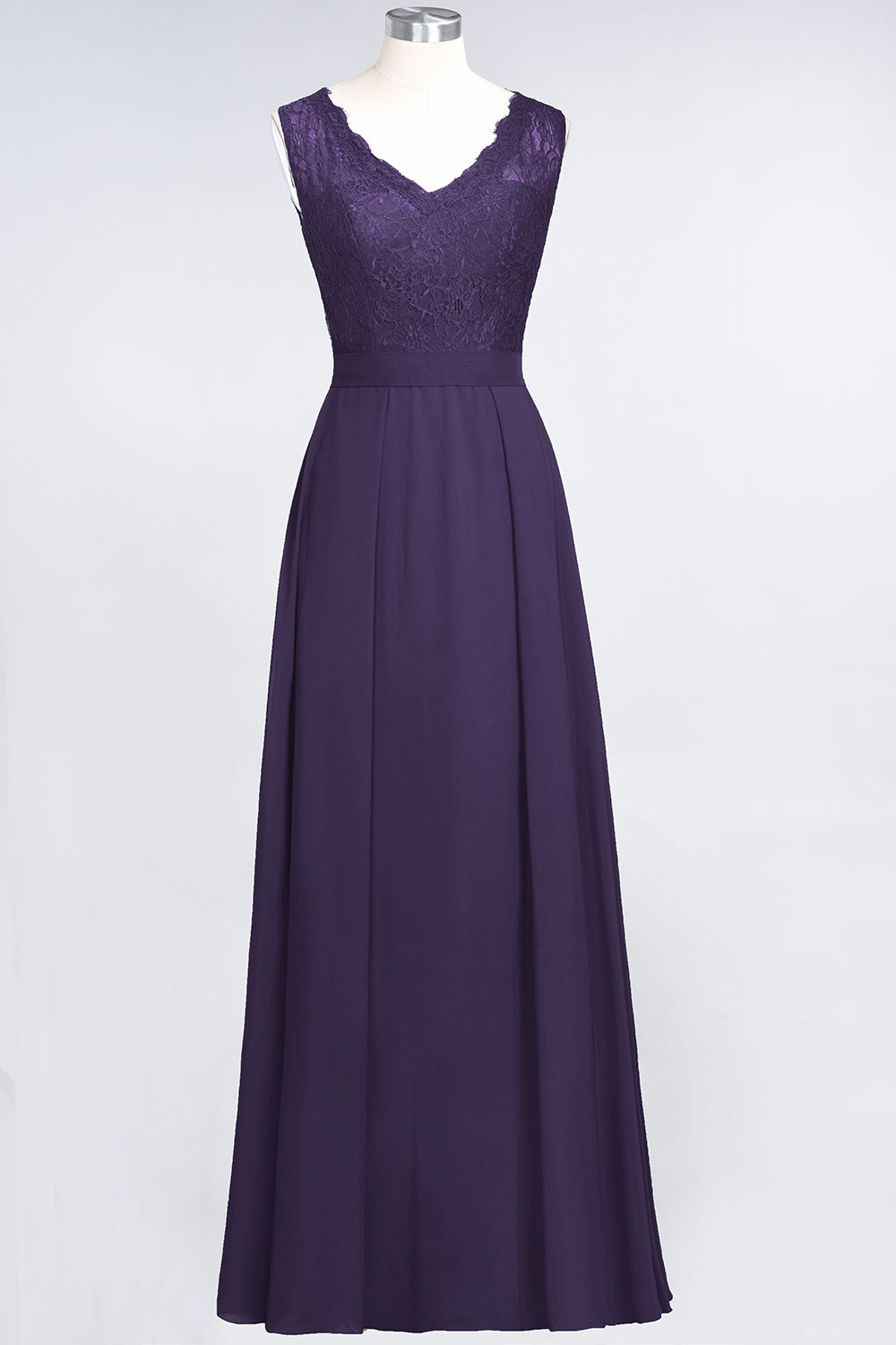Modest Chiffon V-Neck Burgundy Lace Bridesmaid Dresses Online-Babyonlines