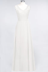 Modest Chiffon V-Neck Burgundy Lace Bridesmaid Dresses Online-Babyonlines