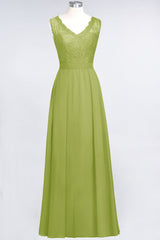 Modest Chiffon V-Neck Burgundy Lace Bridesmaid Dresses Online-Babyonlines