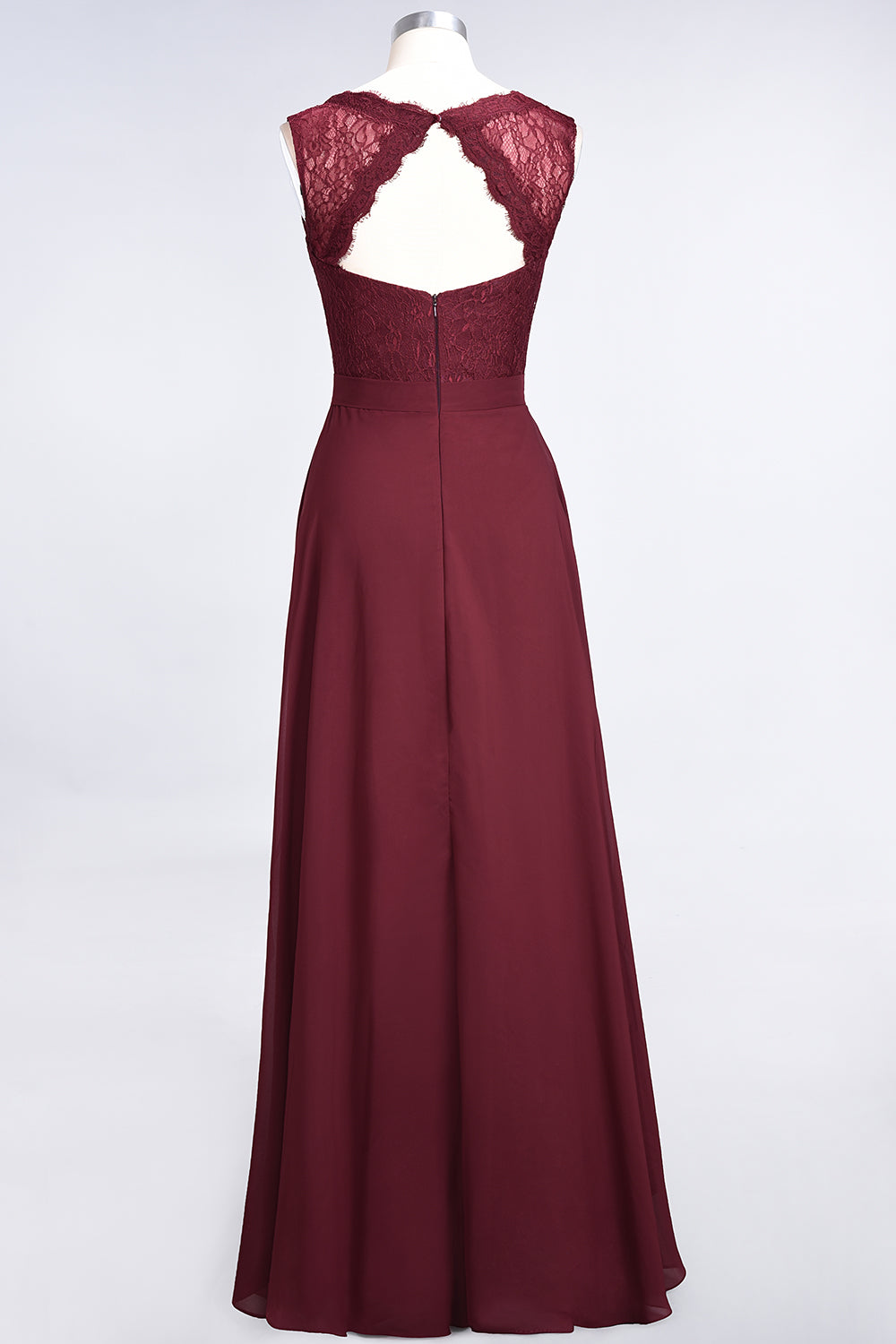 Modest Chiffon V-Neck Burgundy Lace Bridesmaid Dresses Online-Babyonlines
