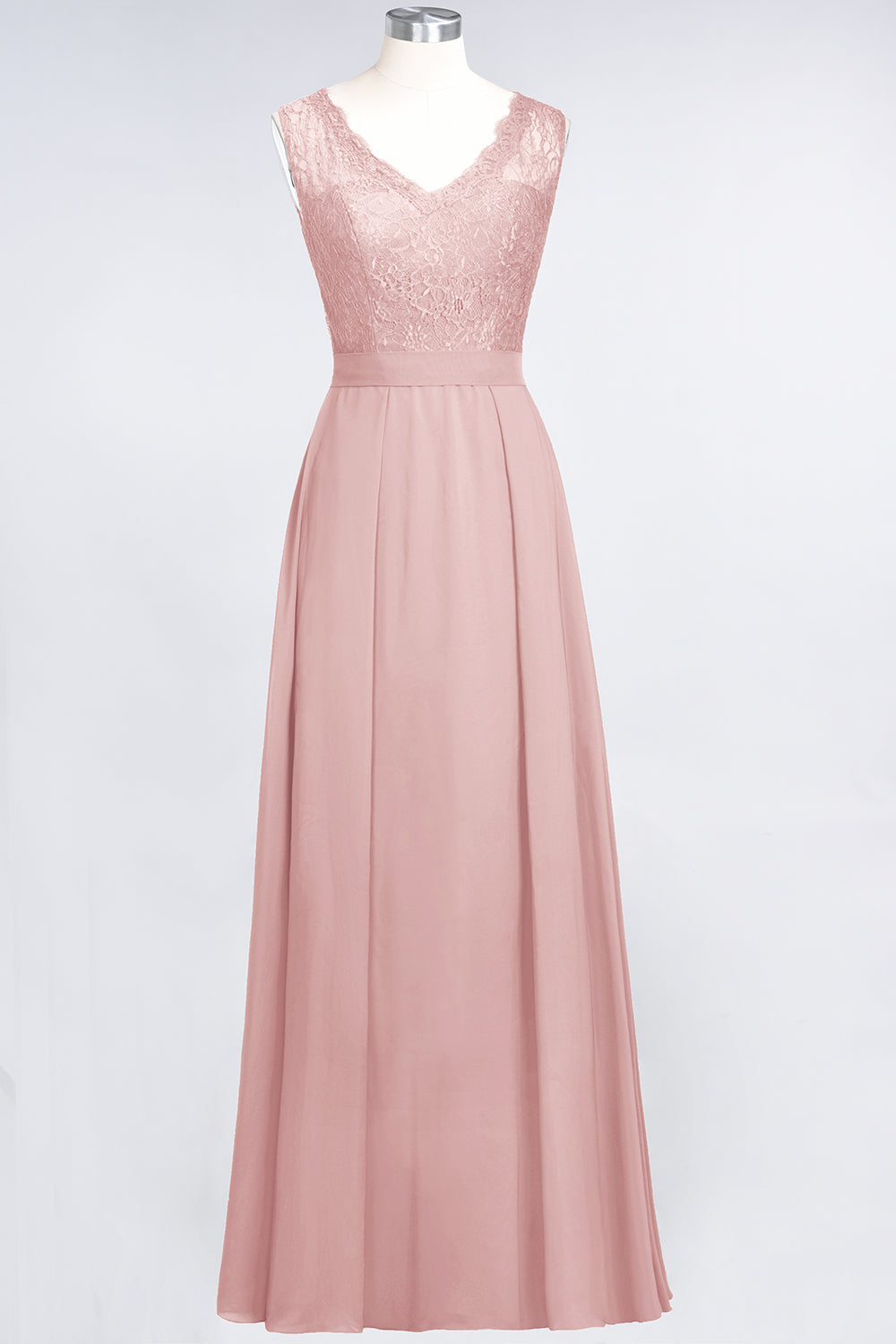 Modest Chiffon V-Neck Burgundy Lace Bridesmaid Dresses Online-Babyonlines