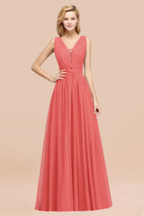 Modest Dark Green Long Bridesmaid Dress Deep V-Neck Chiffon Maid of Honor Dress-Babyonlines