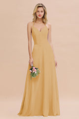 Modest Halter V-Neck Sleeveless Long Bridesmaid Dresses Online-Babyonlines