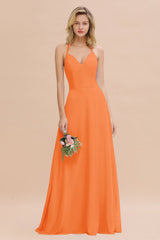 Modest Halter V-Neck Sleeveless Long Bridesmaid Dresses Online-Babyonlines