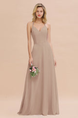Modest Halter V-Neck Sleeveless Long Bridesmaid Dresses Online-Babyonlines