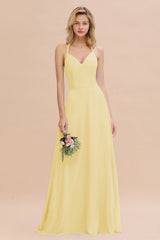 Modest Halter V-Neck Sleeveless Long Bridesmaid Dresses Online-Babyonlines