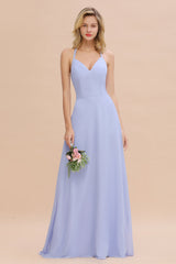 Modest Halter V-Neck Sleeveless Long Bridesmaid Dresses Online-Babyonlines