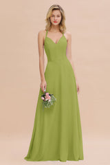 Modest Halter V-Neck Sleeveless Long Bridesmaid Dresses Online-Babyonlines