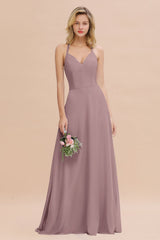 Modest Halter V-Neck Sleeveless Long Bridesmaid Dresses Online-Babyonlines