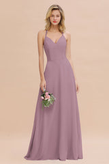 Modest Halter V-Neck Sleeveless Long Bridesmaid Dresses Online-Babyonlines