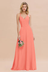 Modest Halter V-Neck Sleeveless Long Bridesmaid Dresses Online-Babyonlines