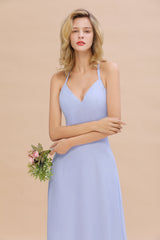 Modest Halter V-Neck Sleeveless Long Bridesmaid Dresses Online-Babyonlines