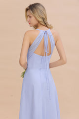 Modest Halter V-Neck Sleeveless Long Bridesmaid Dresses Online-Babyonlines