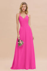 Modest Halter V-Neck Sleeveless Long Bridesmaid Dresses Online-Babyonlines