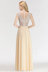 Modest Jewel Champagne Lace Bridesmaid Dresses with Beadings-Babyonlines