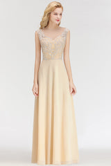 Modest Jewel Champagne Lace Bridesmaid Dresses with Beadings-Babyonlines