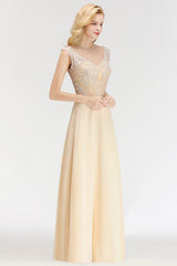Modest Jewel Champagne Lace Bridesmaid Dresses with Beadings-Babyonlines