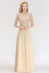 Modest Jewel Champagne Lace Bridesmaid Dresses with Beadings-Babyonlines