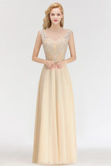 Modest Jewel Champagne Lace Bridesmaid Dresses with Beadings-Babyonlines