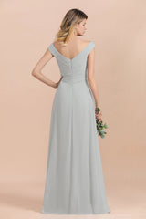 Modest Off-the-Shoulder Mist Chiffon Bridesmaid Dresses with Pleats-Babyonlines