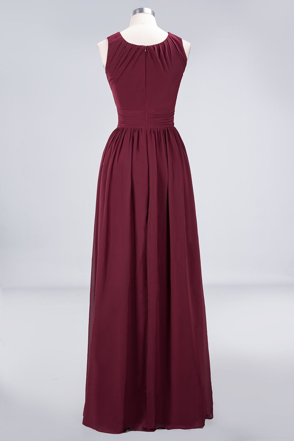 Modest Round-Neck Sleeveless Burgundy Bridesmaid Dresses with Ruffles-Babyonlines