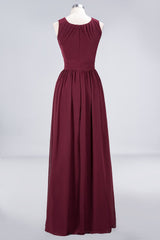 Modest Round-Neck Sleeveless Burgundy Bridesmaid Dresses with Ruffles-Babyonlines