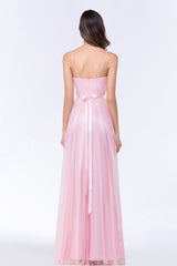 Modest Spaghetti-Straps Sweetheart Long Bridesmaid Dress with Sash-Babyonlines