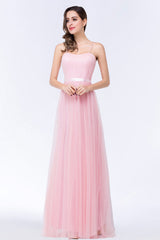 Modest Spaghetti-Straps Sweetheart Long Bridesmaid Dress with Sash-Babyonlines