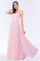 Modest Spaghetti-Straps Sweetheart Long Bridesmaid Dress with Sash-Babyonlines